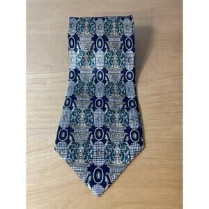 Vintage Oscar De Le Renta Silk Necktie Men's Blue Urn Cocktail Party Preppy